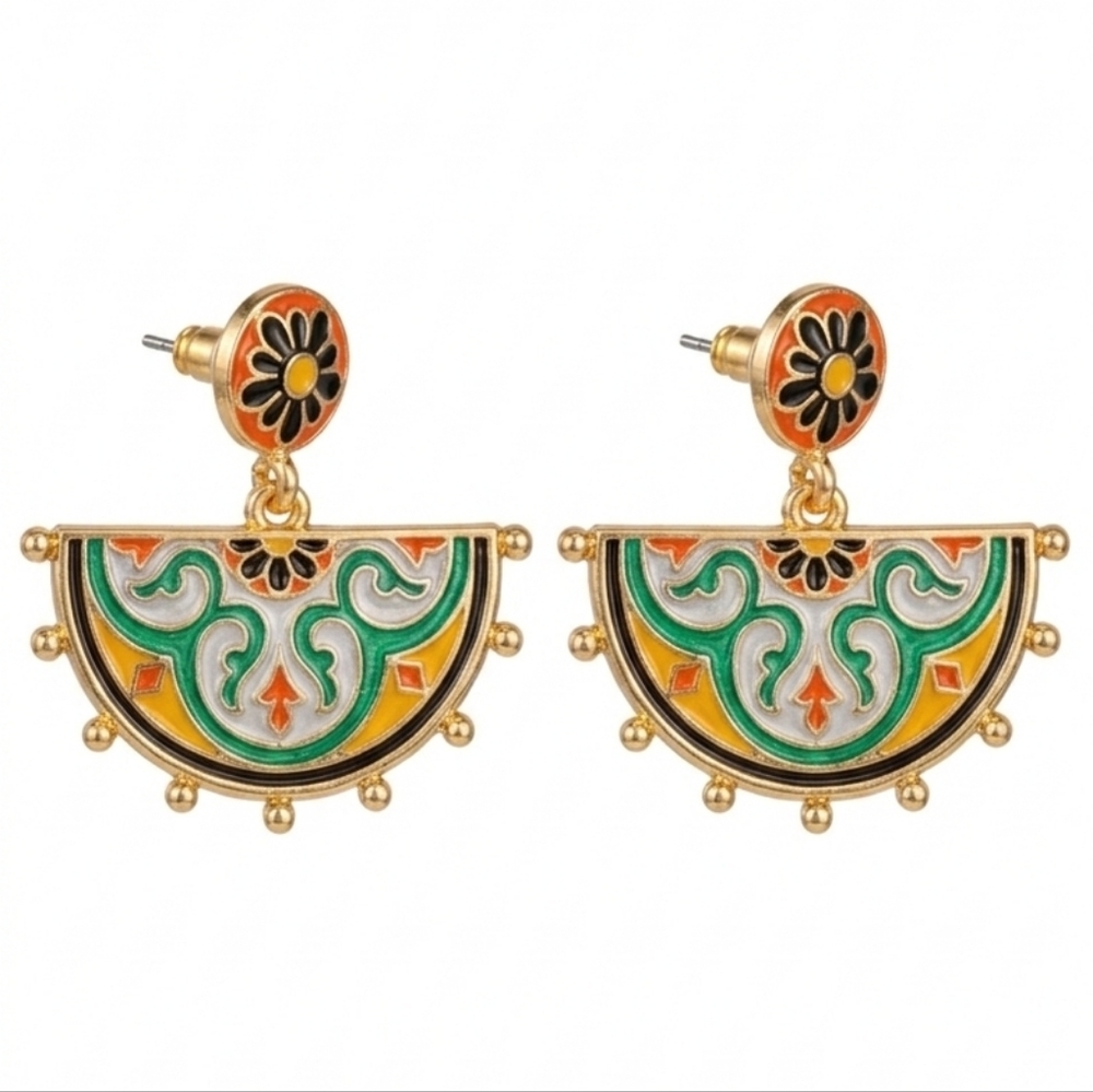 🆕️ Colorful Enamel Half-Moon Earrings NWOT